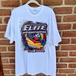Graphic racing T-shirt Bright colors on white background.  size: 2 XL